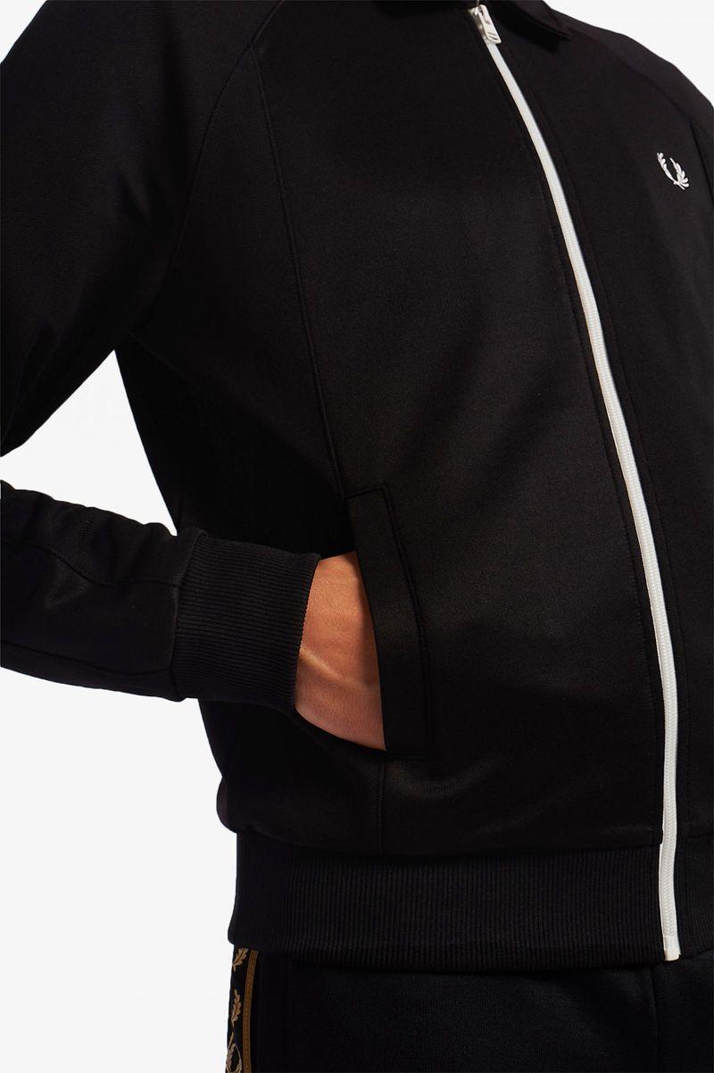 Black Fred Perry Reverse Panel Track Men's Jackets | PH 1237QMAZ